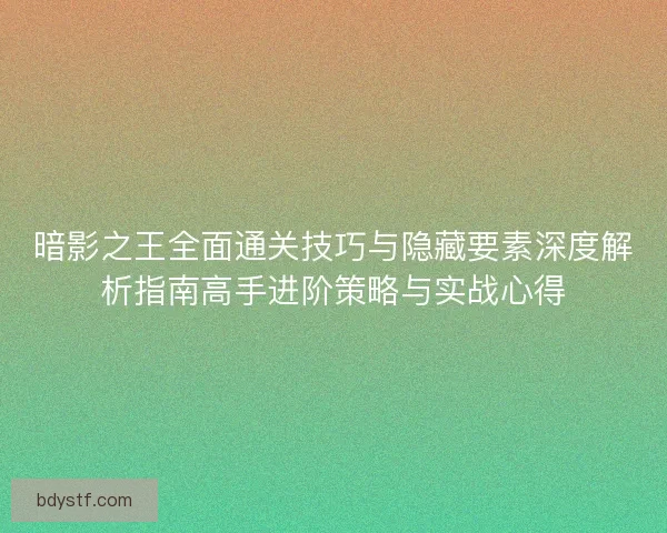 暗影之王全面通关技巧与隐藏要素深度解析指南高手进阶策略与实战心得